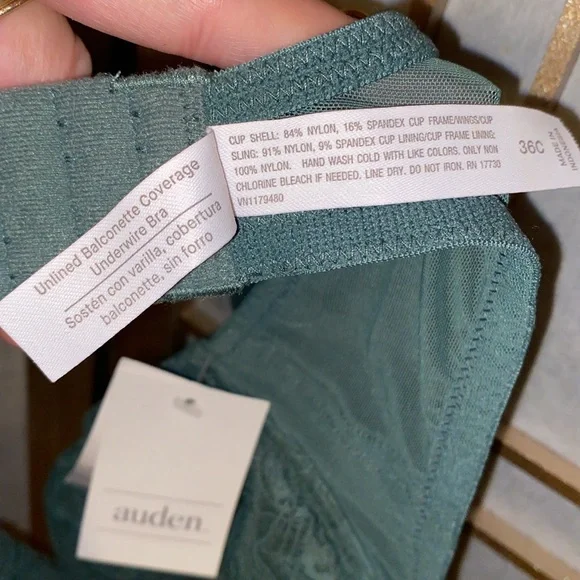 5/$25 Auden unlined balconette underwire bra, green with gold tone accents, 36C - Picture 7 of 7